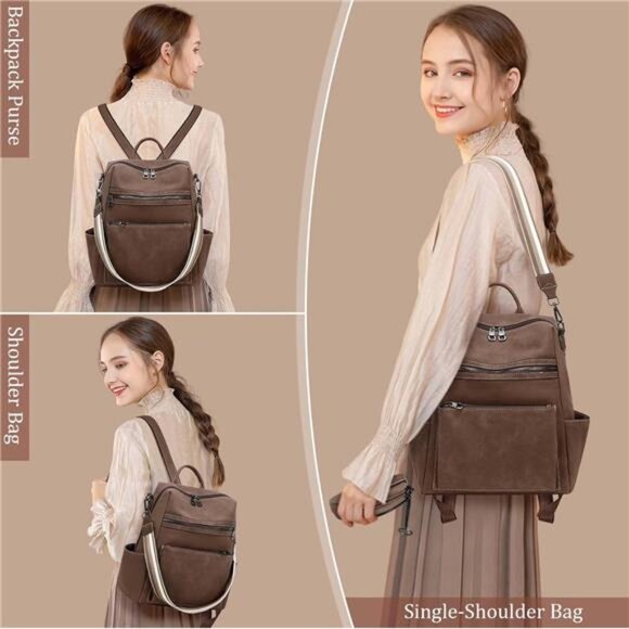 Vegan Leather Backpack for Women Brown7 - Picture 6 of 6